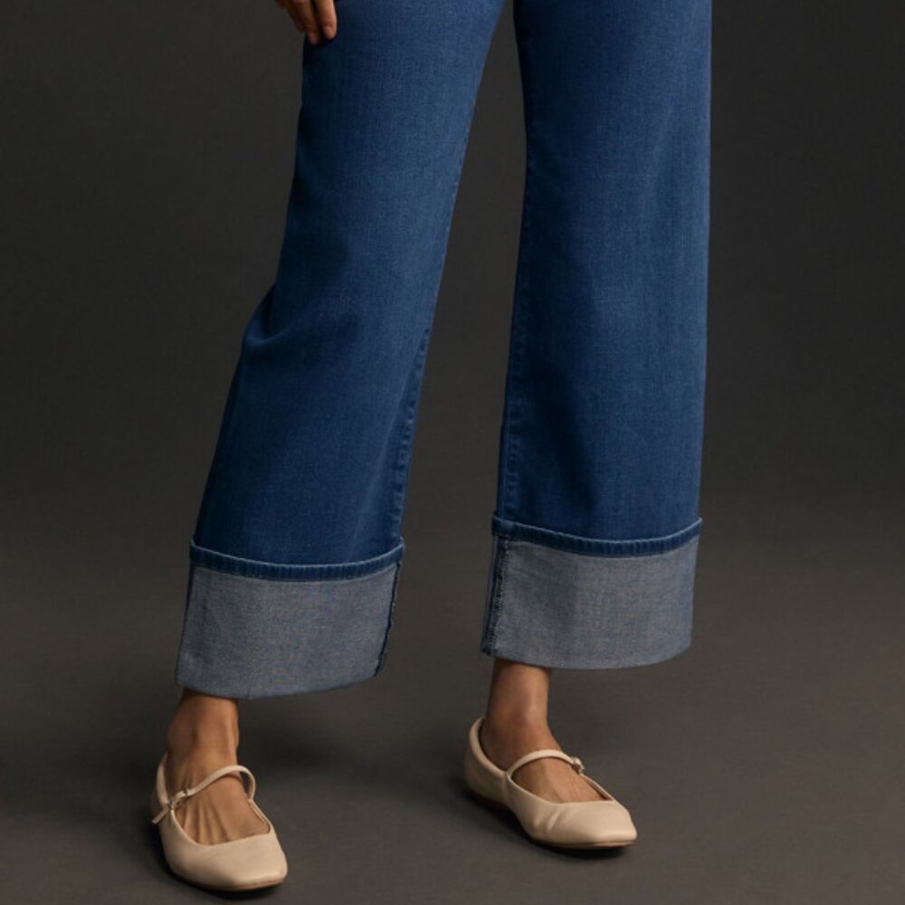 Anthropologie Dark Blue Wide-Leg Cuffed Jeans - Picture 3 of 14